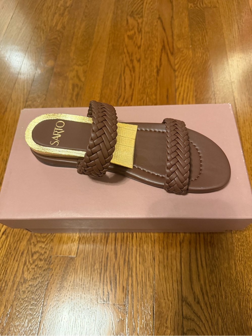 Sarto Womens Brown Braided Double-Strap Brown Slide Sandal NWT size 7